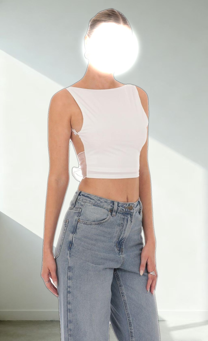 Floral Strap Open Back Top in White