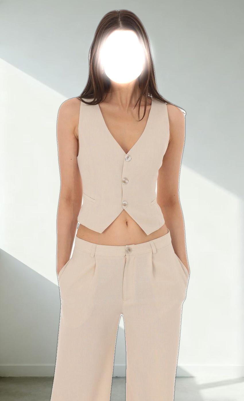 Linen Buttoned Vest in Cream