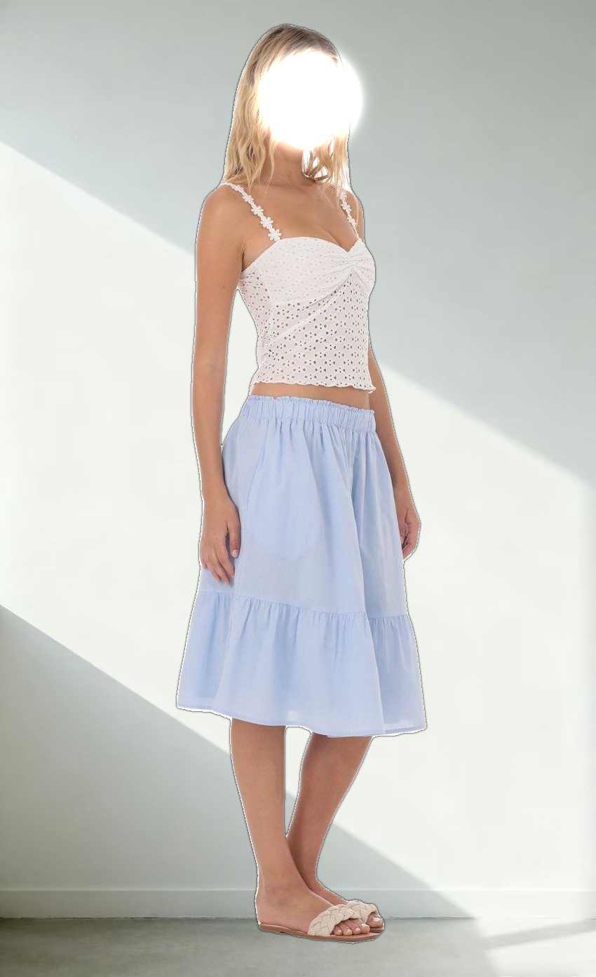 Drawstring Midi Skirt in Light Blue