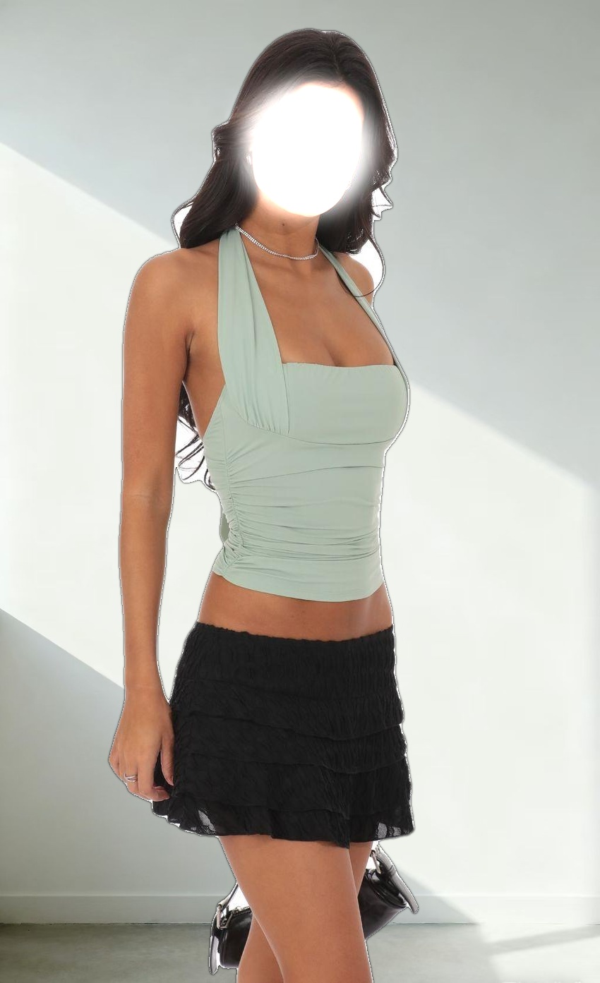 Halter Ruched Top in Sage