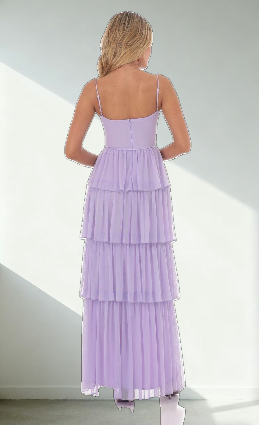 Mesh Ruffle Maxi Dress in Lavender