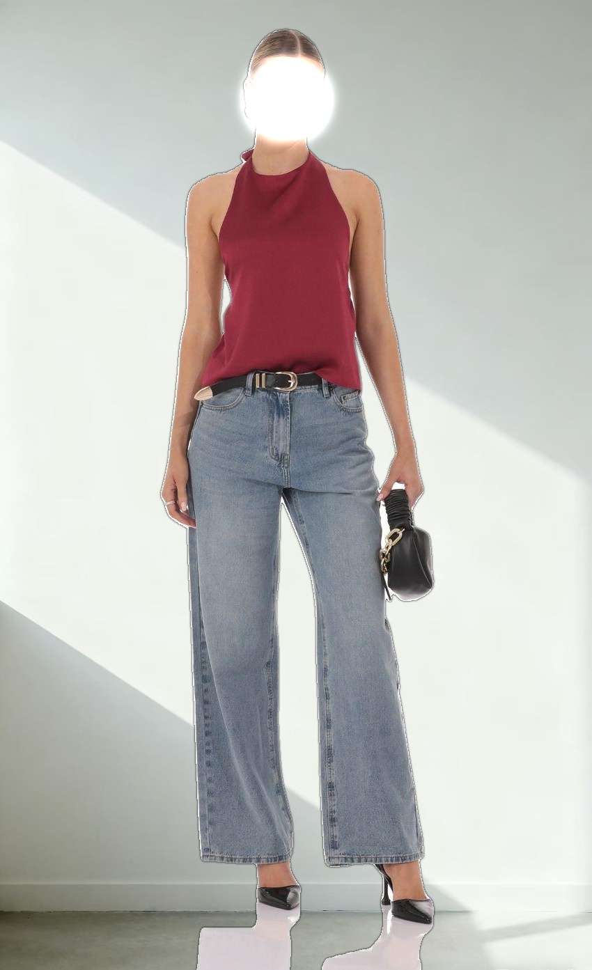 Satin Halter Top in Burgundy