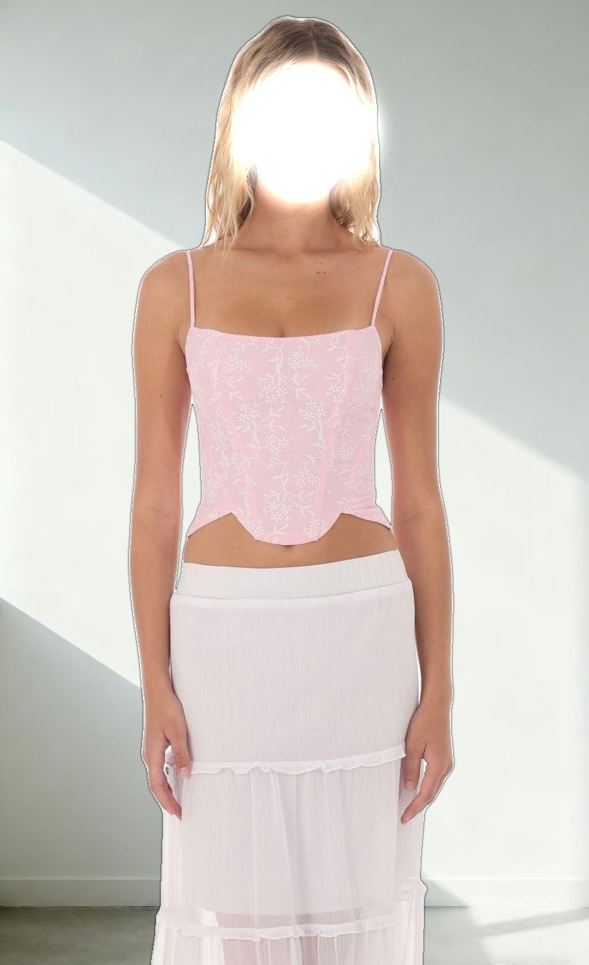 Striped Floral Corset Top in Pink