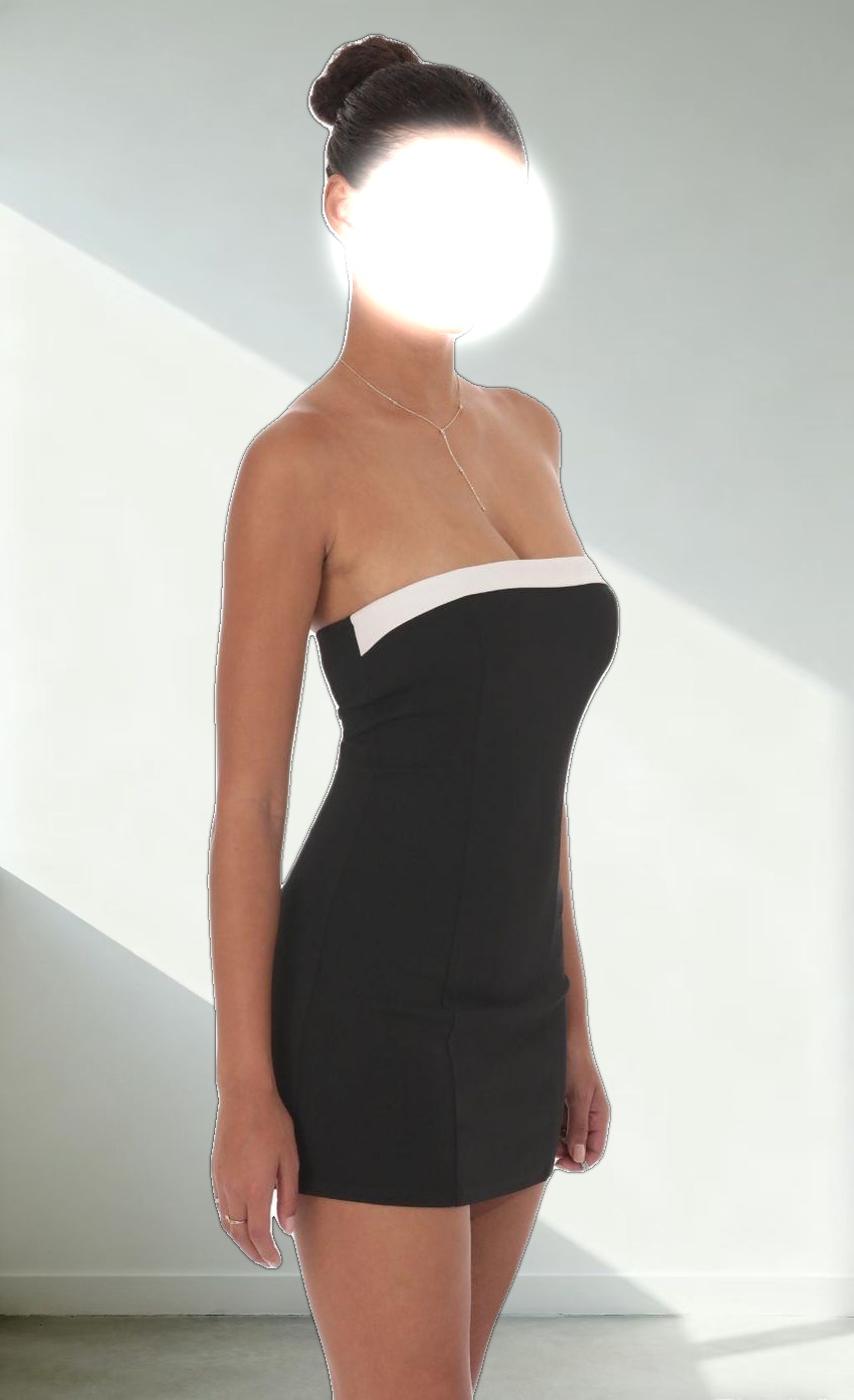 White Trim Strapless Dress in Black