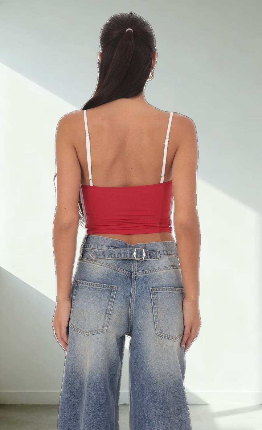 Outline Crop Top in Sky Red