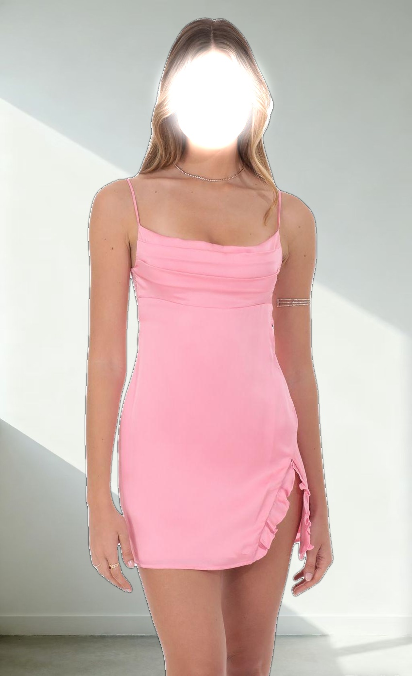 Satin Cowl Neck Dress in Pink