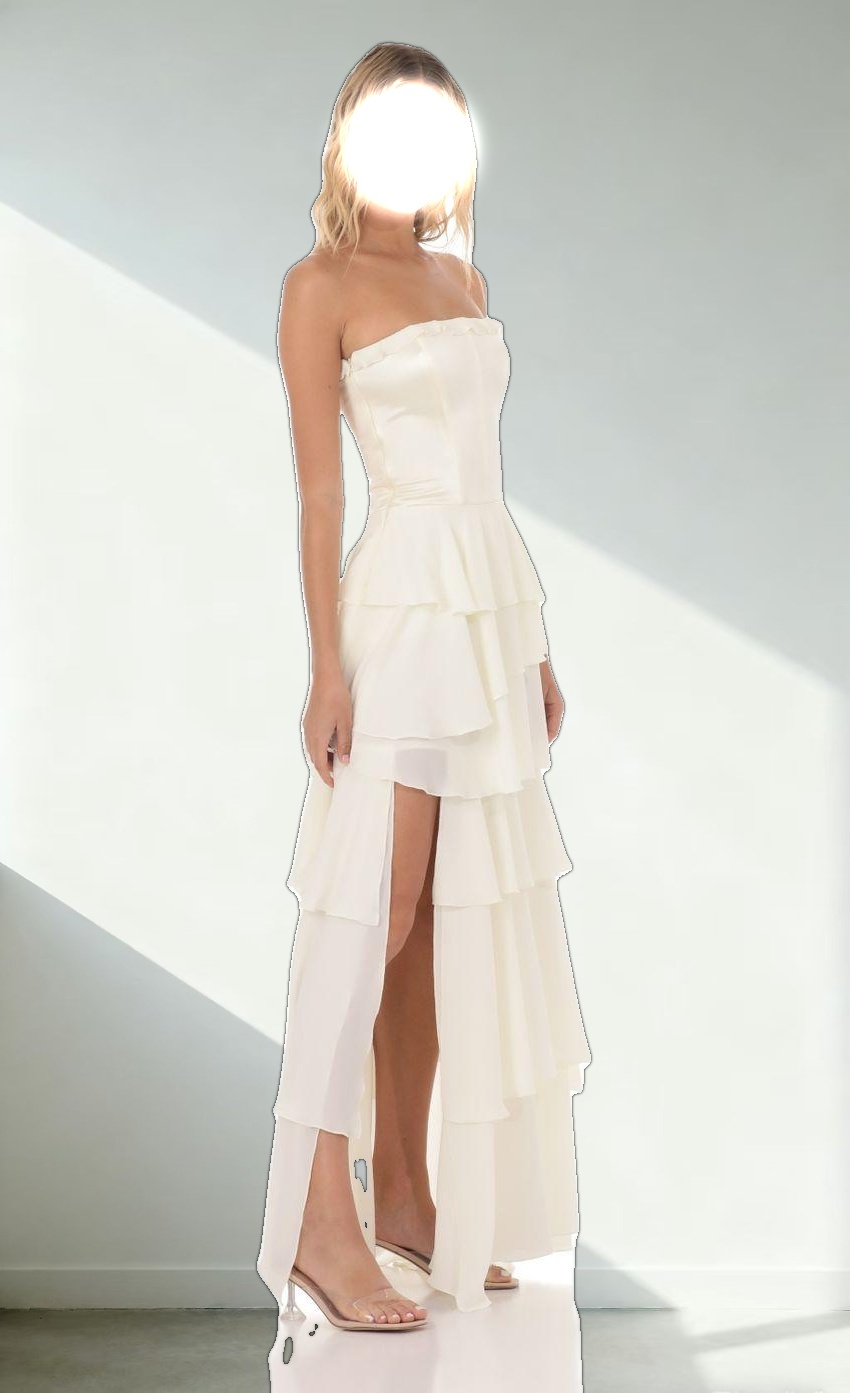 Corset Ruffle Strapless Maxi Dress in Cream