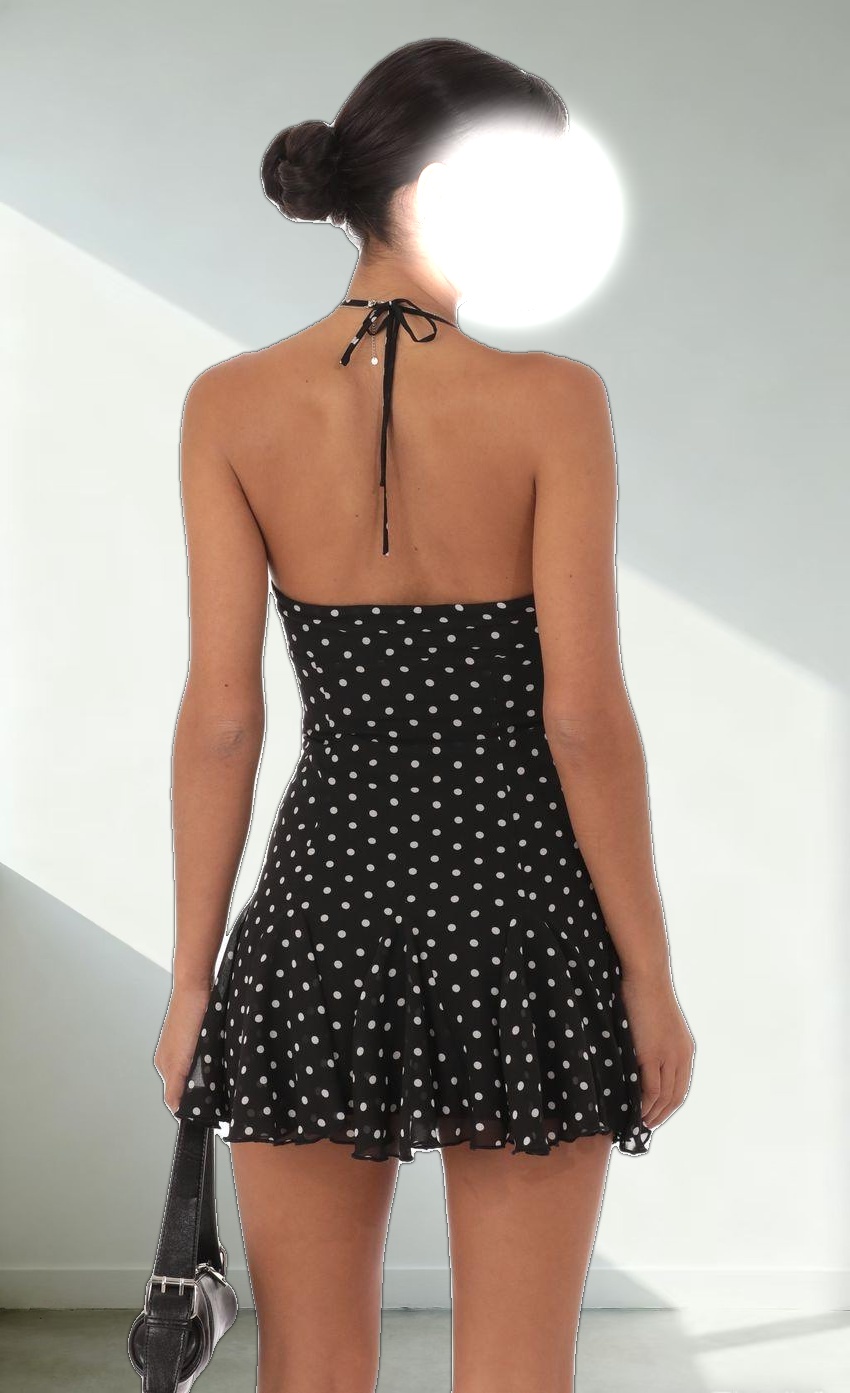 Halter Polka Dot Dress in Black
