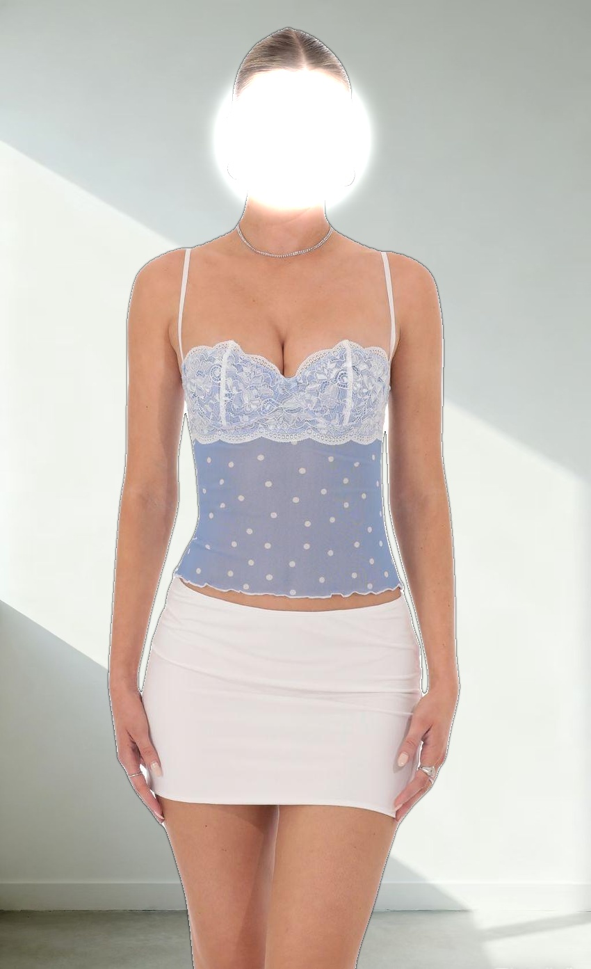 Lace Bust Polka Dot Top in Baby Blue