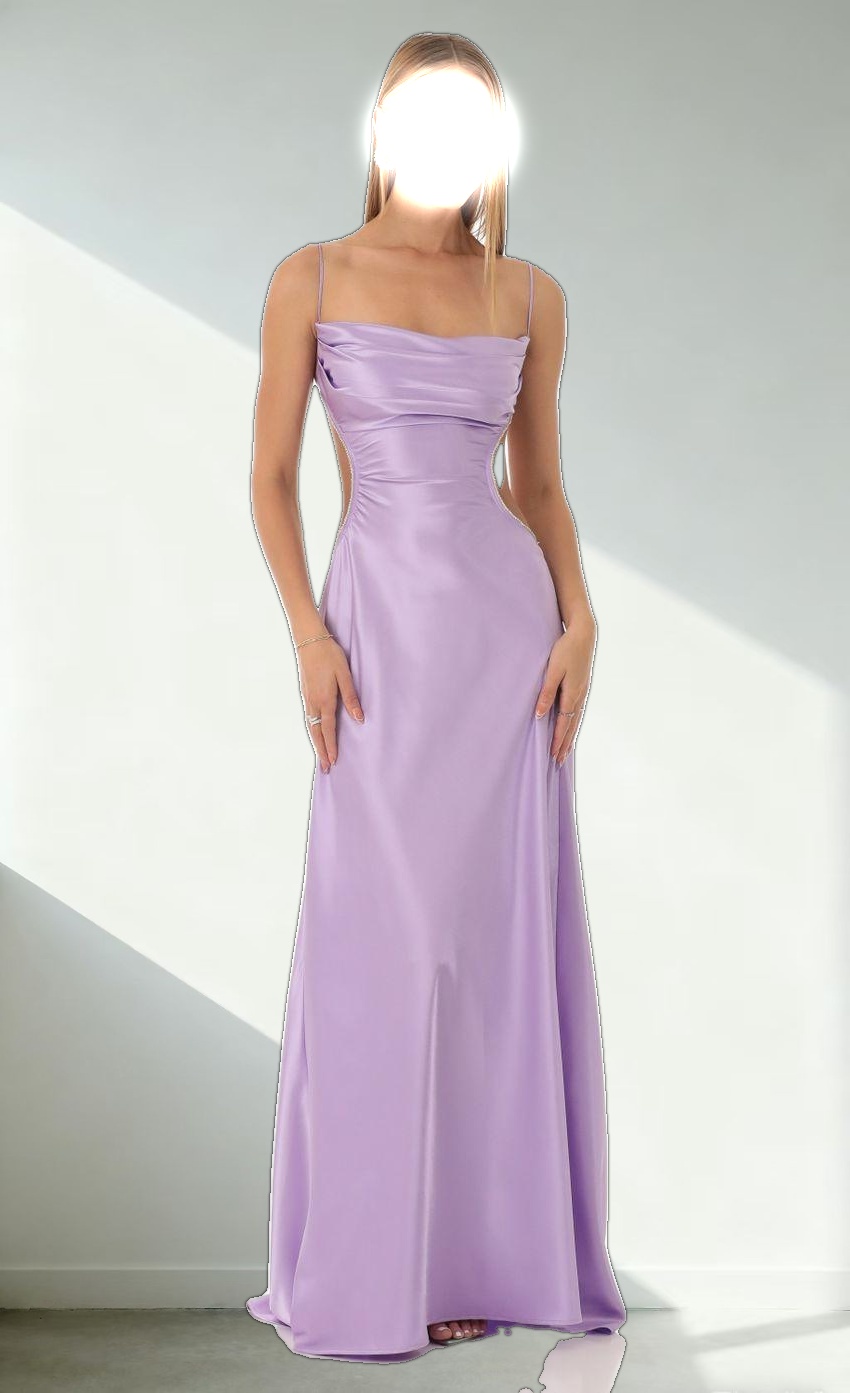 Satin Rhinestone Maxi Dress in Purple