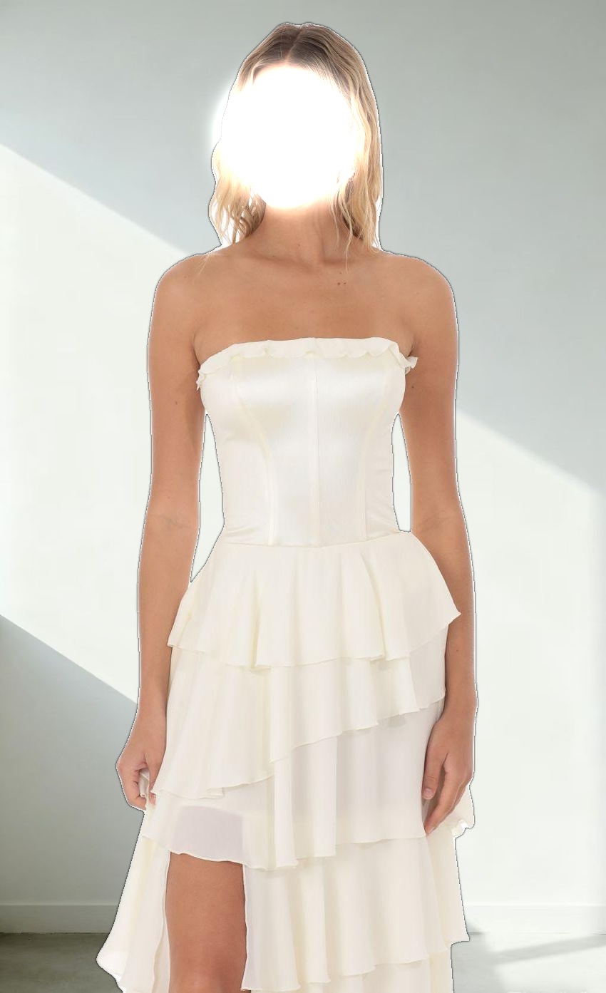 Corset Ruffle Strapless Maxi Dress in Cream