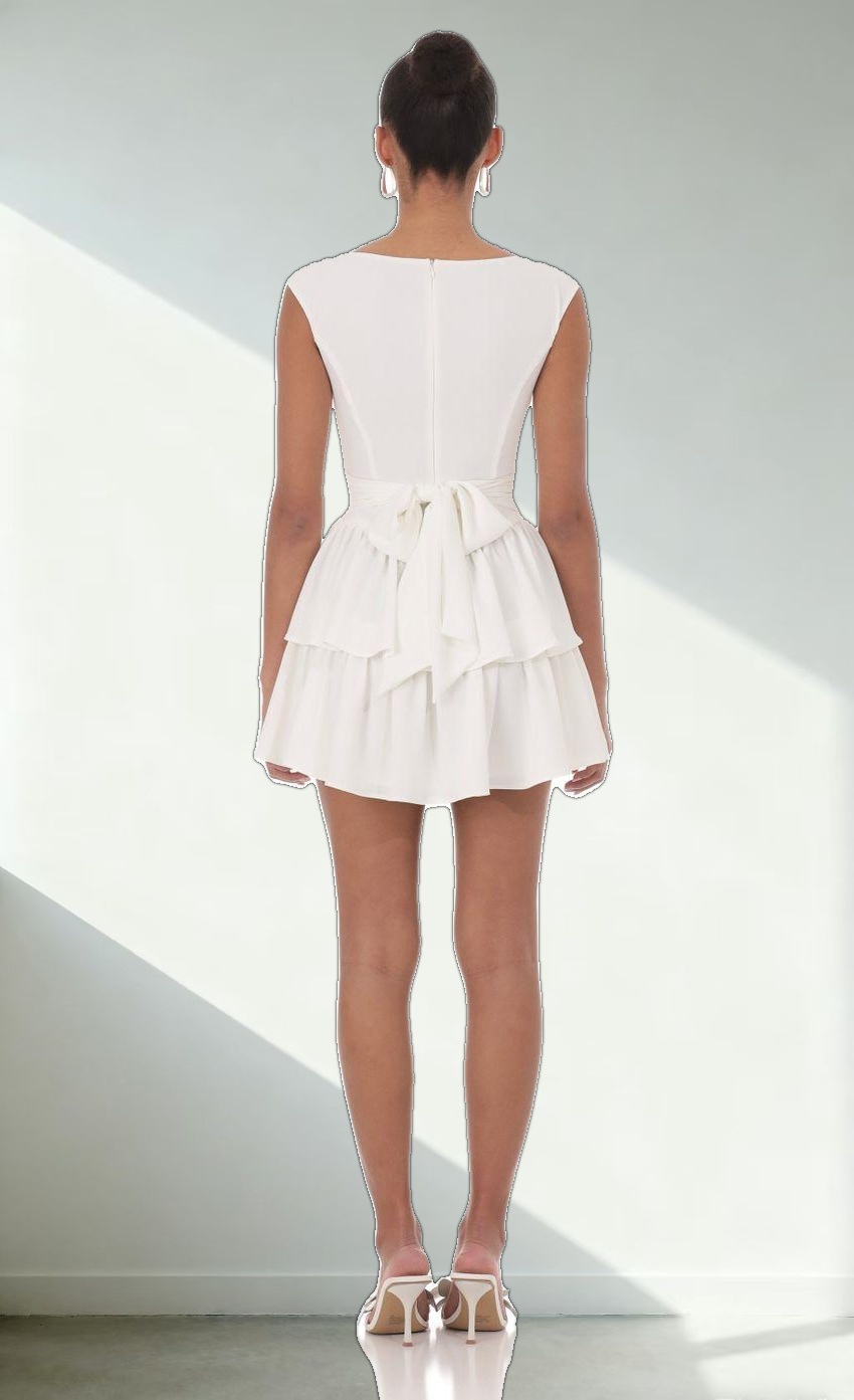 Wide Strap Ruffle Dress in White