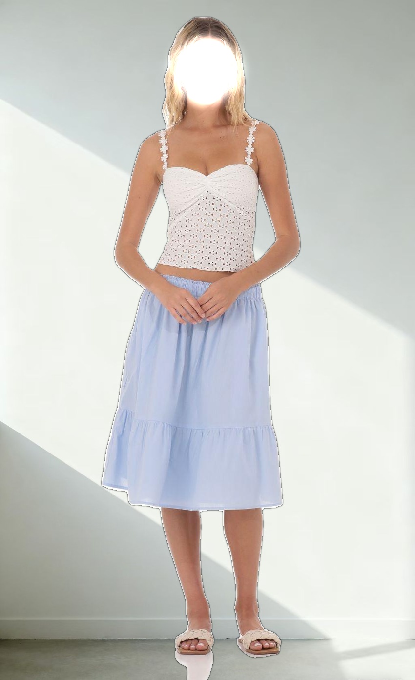 Floral Strap Eyelet Top in White