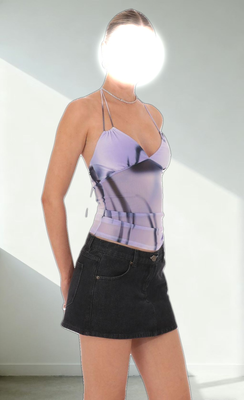 Swirl Mesh Halter Top in Lavender