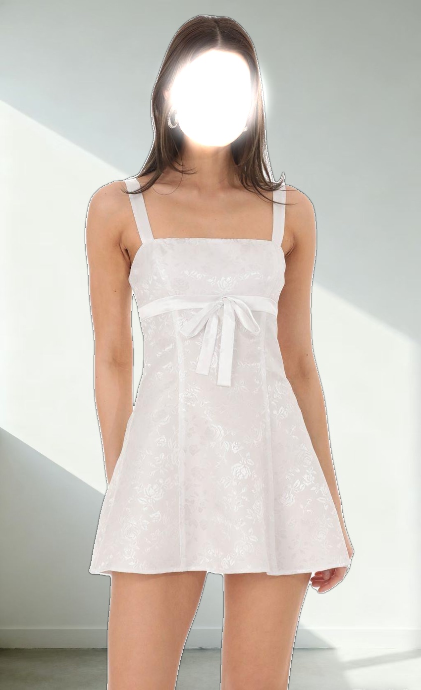 Jacquard Satin Ribbon Dress in White