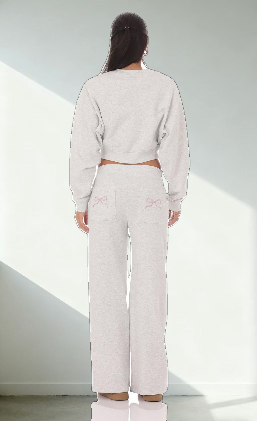 Bow Embroidered Sweatpants in Heather Grey