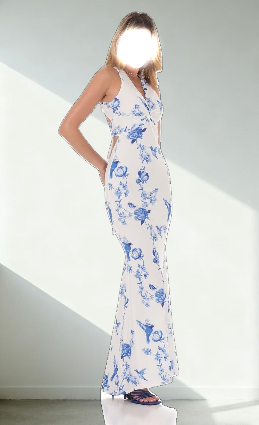 Floral Front Twist Maxi Dress in White