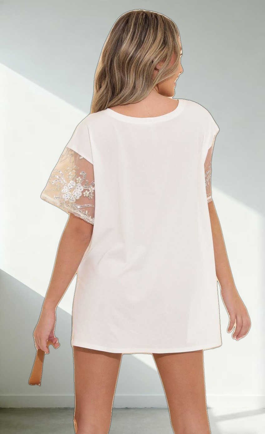 Shirt Dress in White Gold Lace