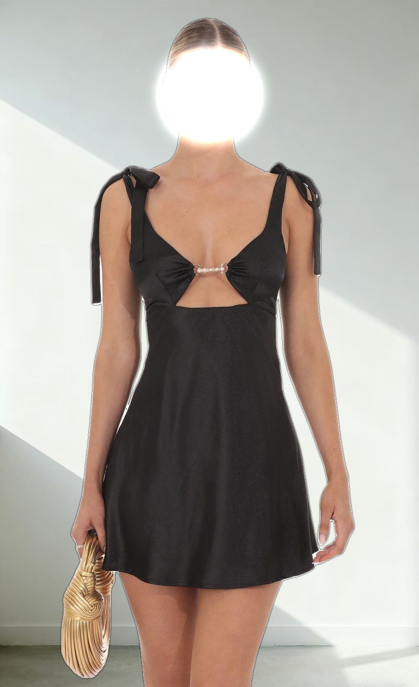 Pearl Cutout Satin Dress in Black