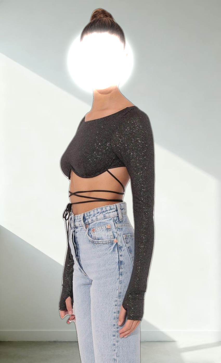 Crop Top in Shimmer Black