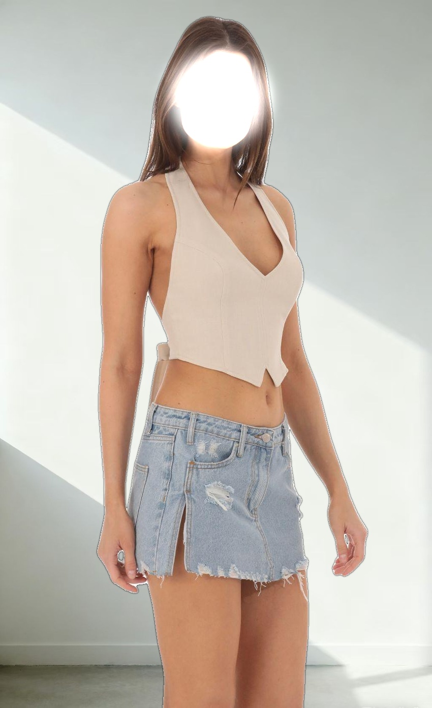 Linen Halter Top in Beige