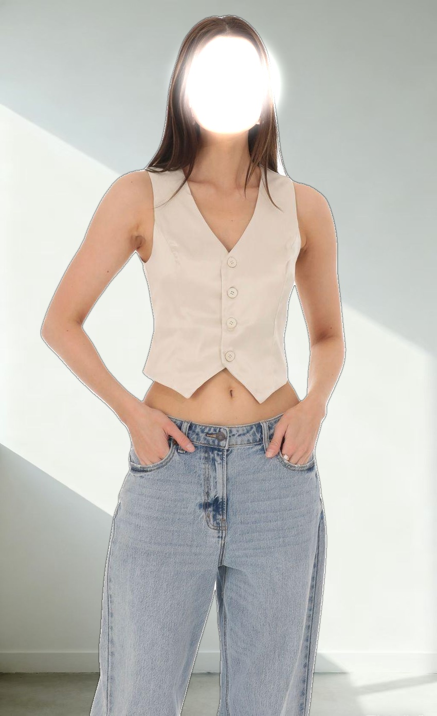 Satin Button Vest Top in Cream