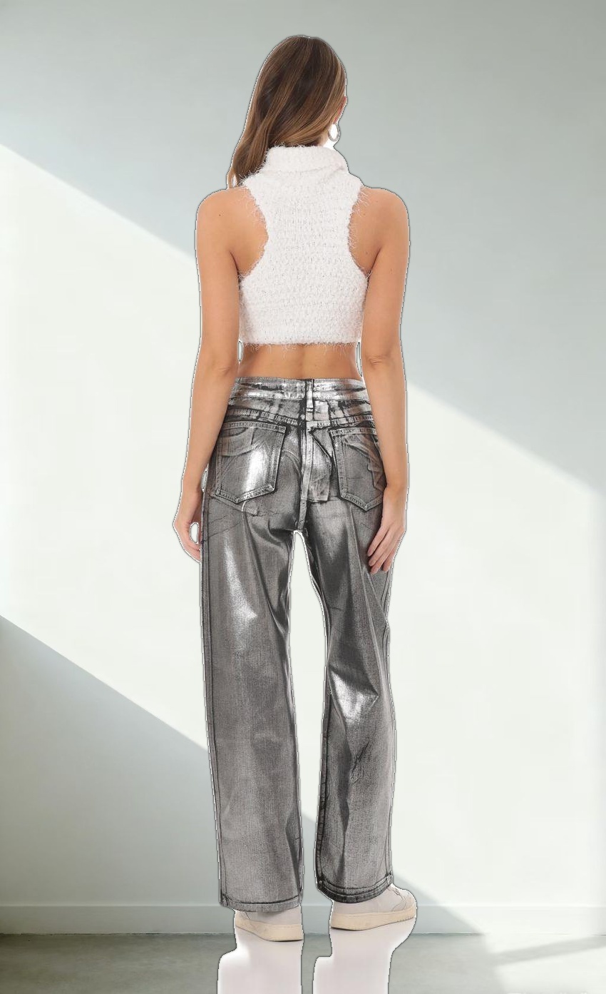 Fuzzy Knit Mock Neck Top in White