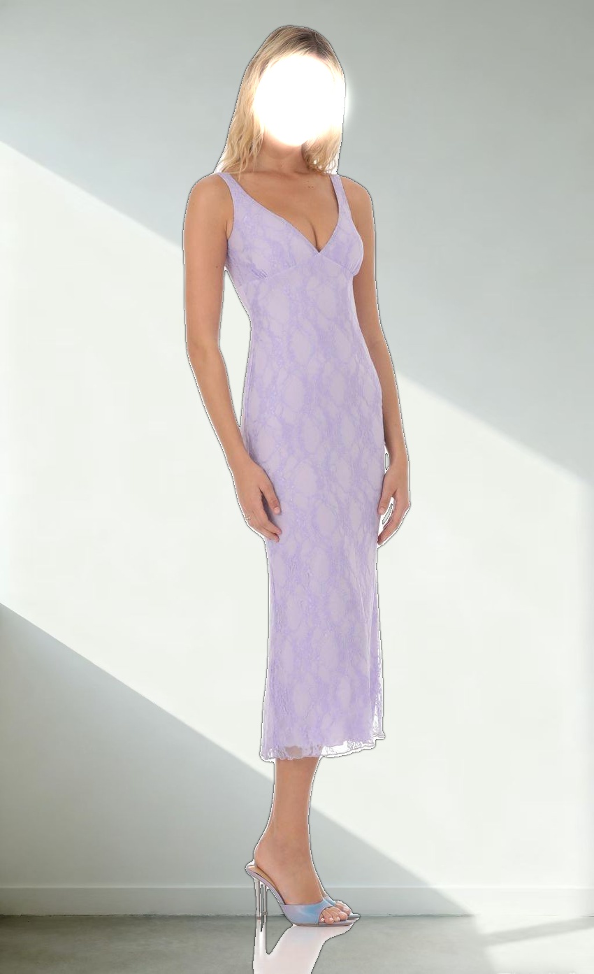 Open Back Lace Midi Dress in Lavender