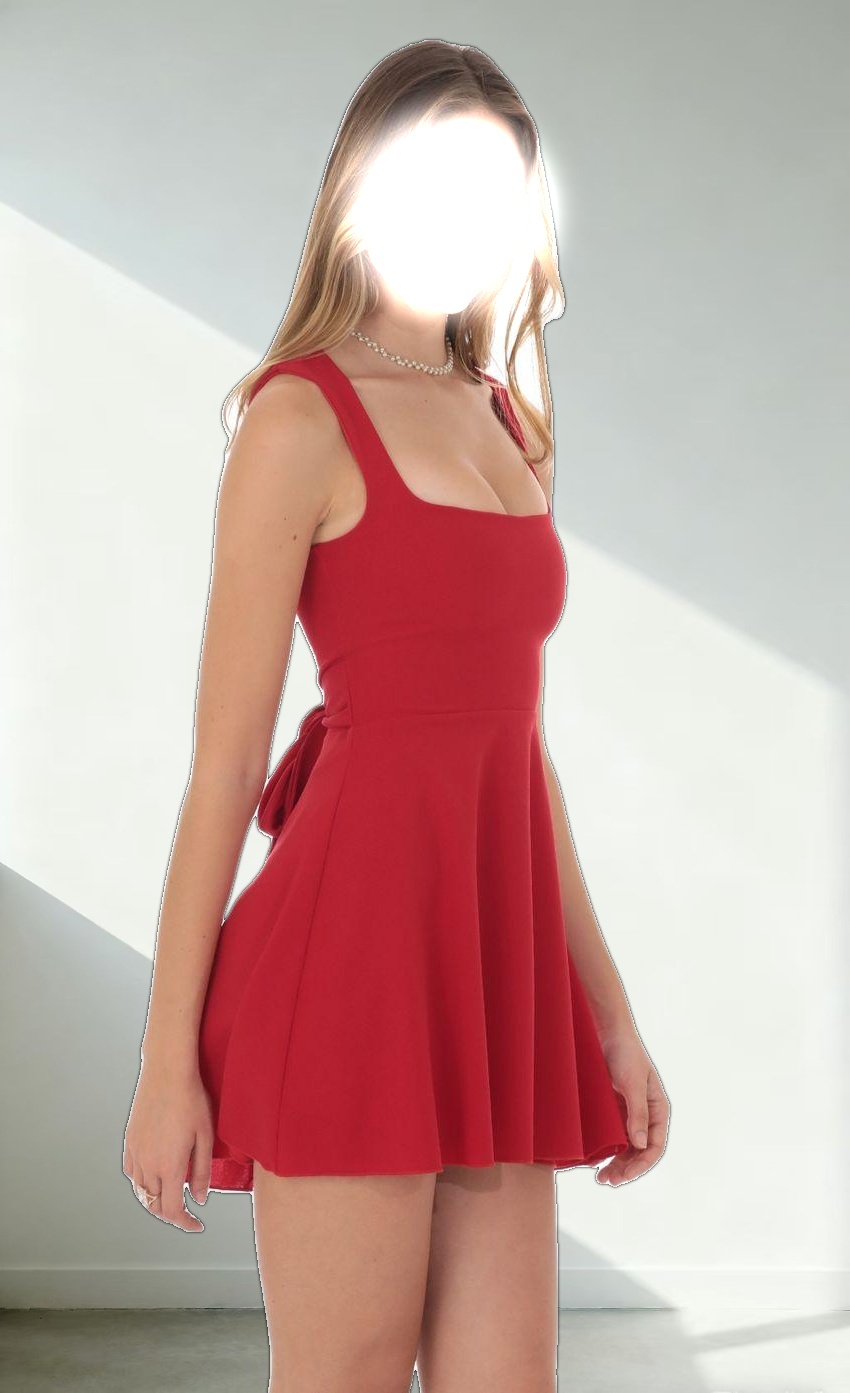 Back Bow A-Line Dress in Red