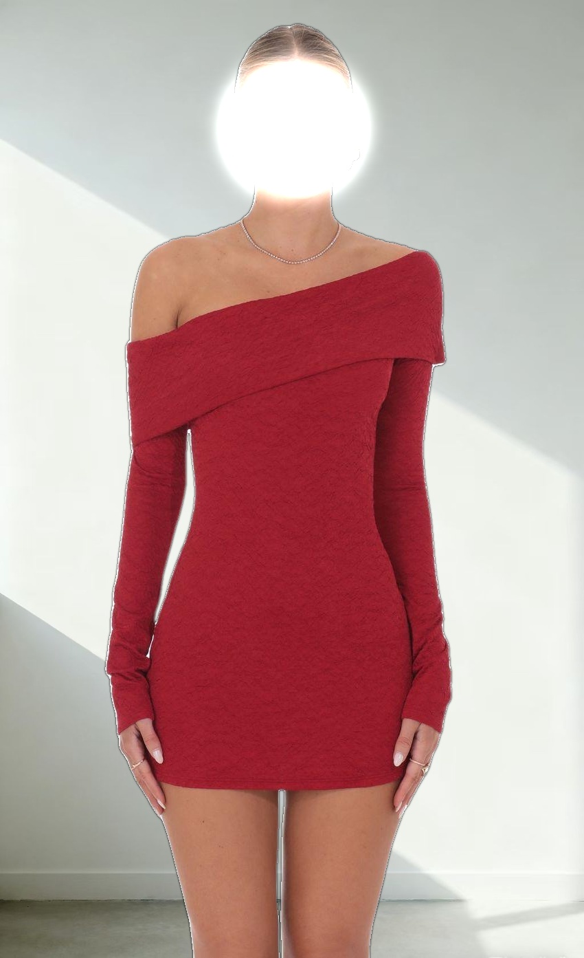 Lace Off Shoulder Dress in Red