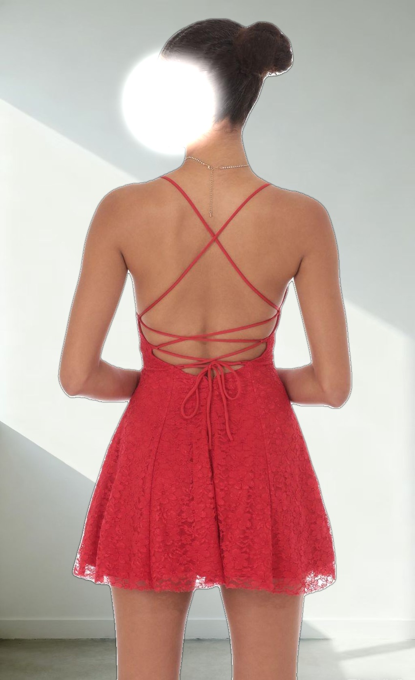 Lace Floral Mini Dress in Red