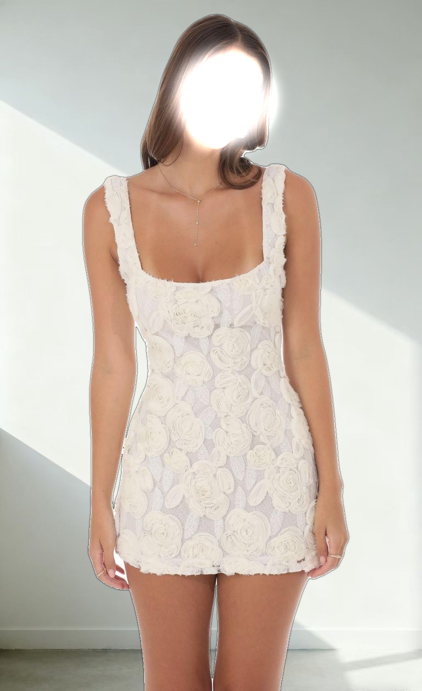 Textured Floral Bodycon Dress in White