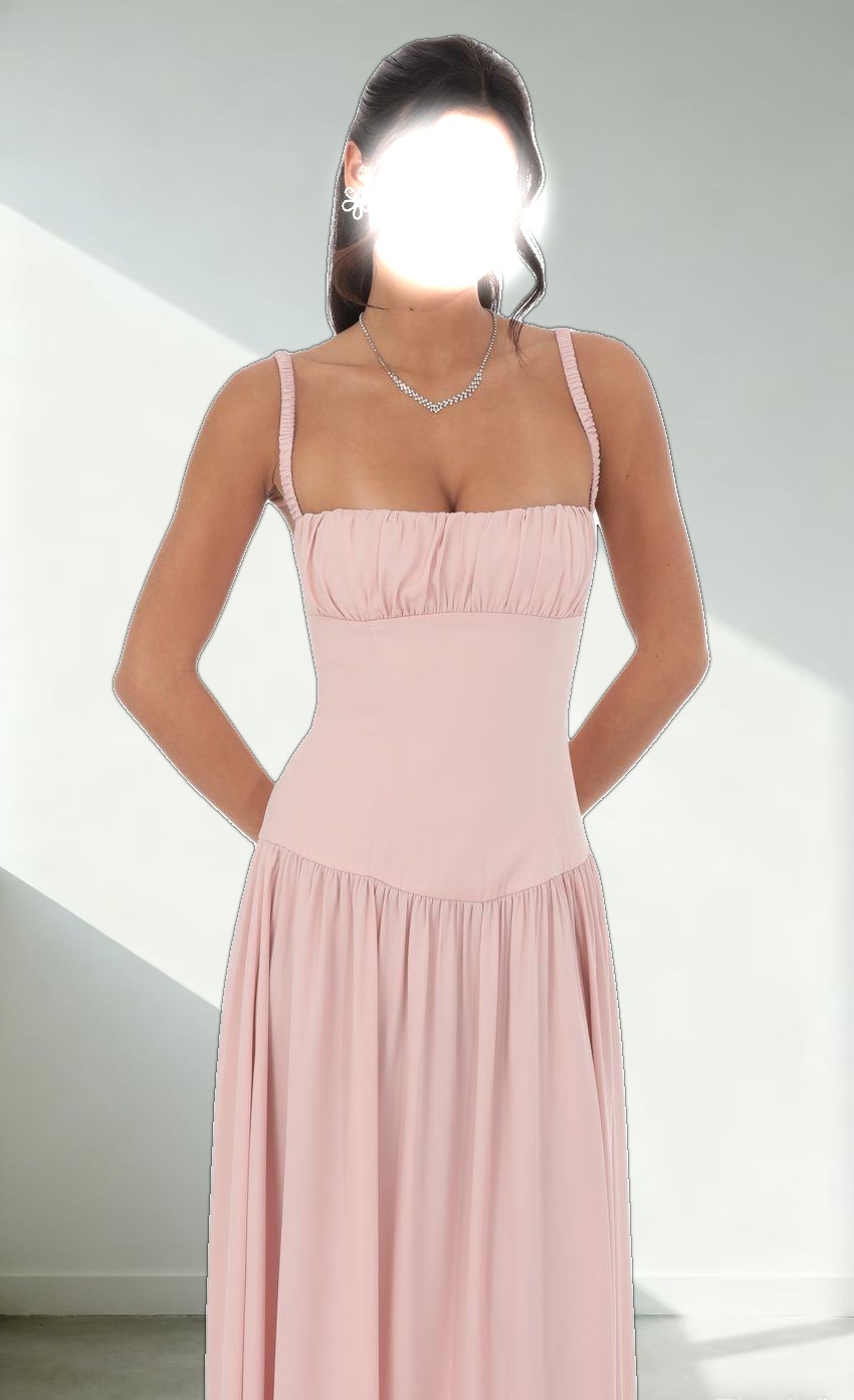 Satin Ruched Bust Maxi Dress in Dusty Rose