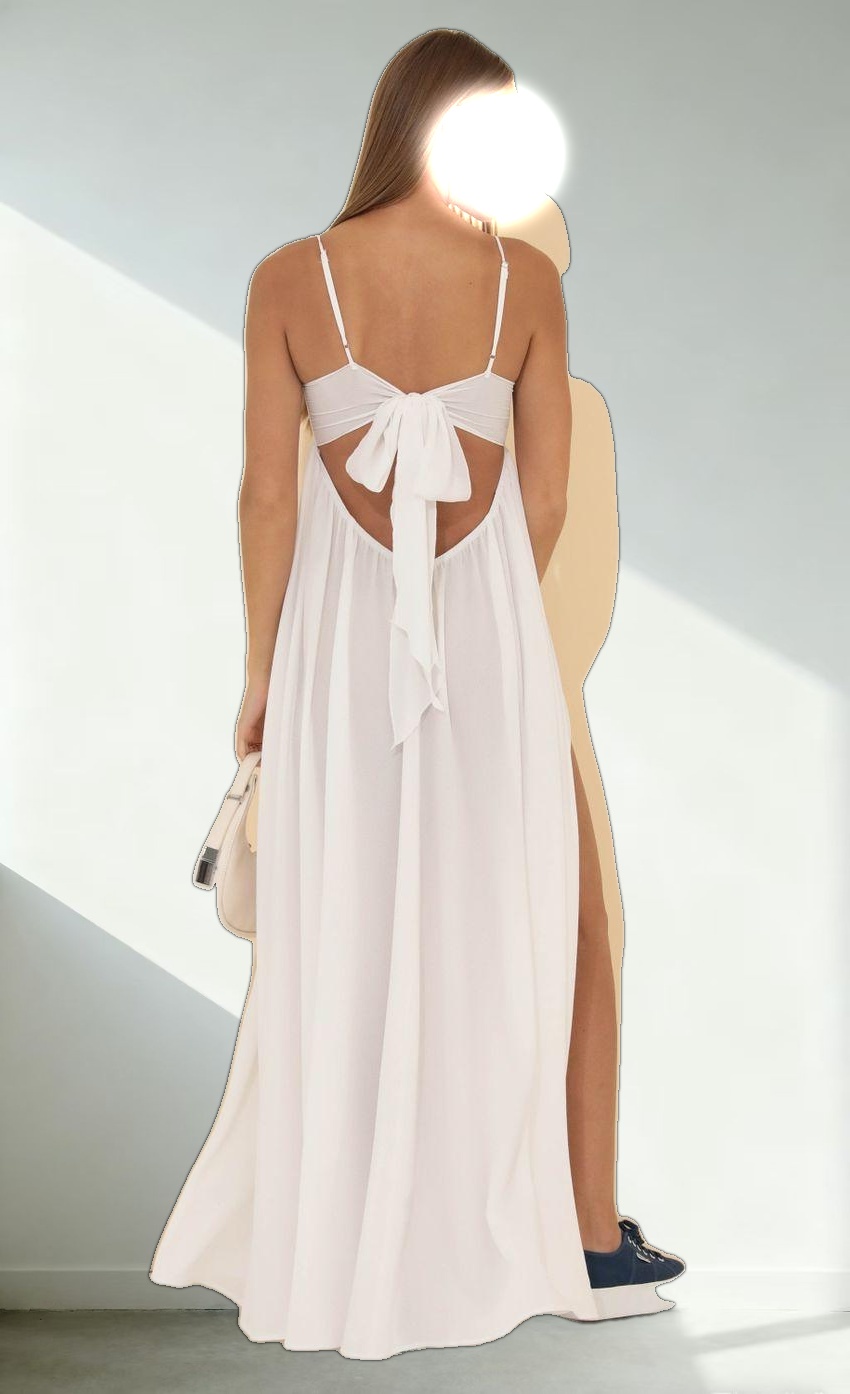 Crepe Embroidered Maxi Dress in White