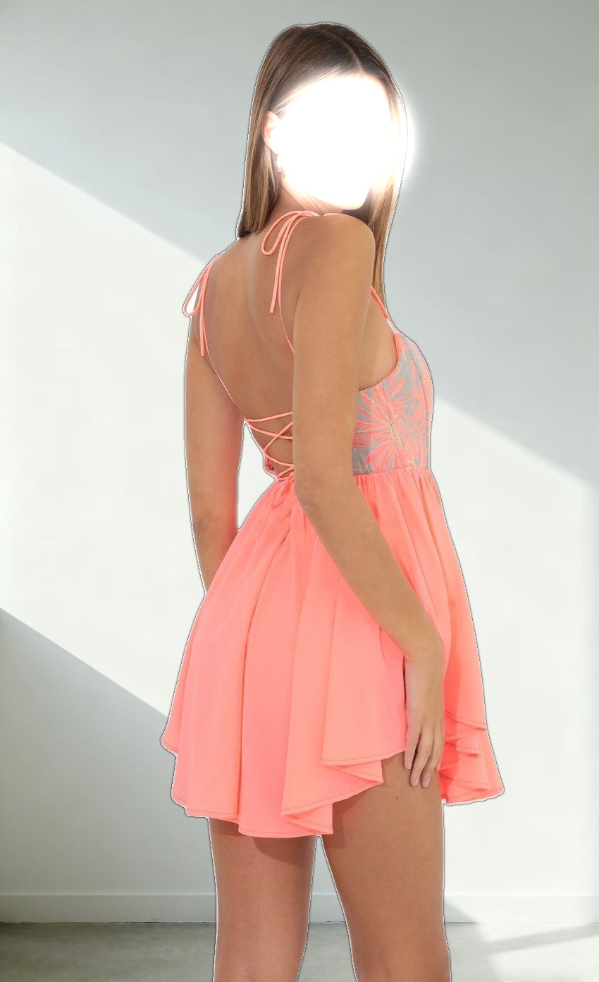 Corset Flare Romper in Peach