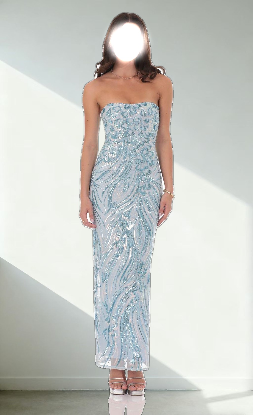 Sequin Pattern Maxi Dress in Sky Blue