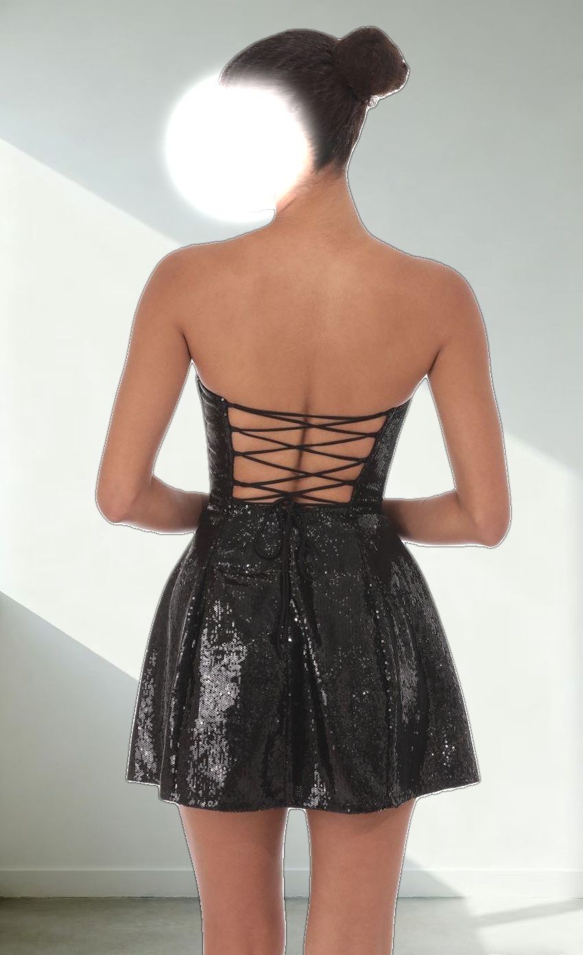 Sequin Strapless Fit and Flare Dress in Black