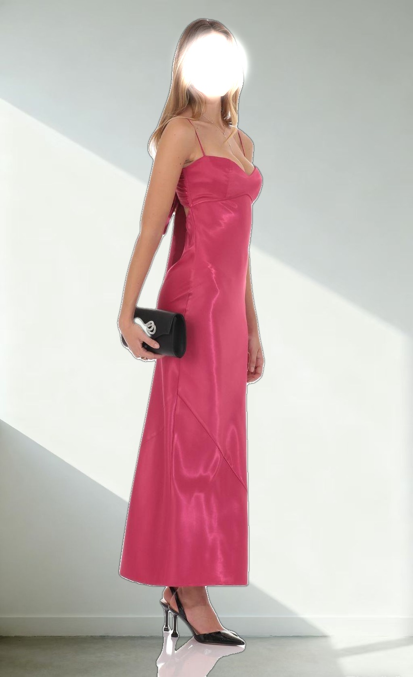 Satin Back Tie Maxi Dress in Magenta