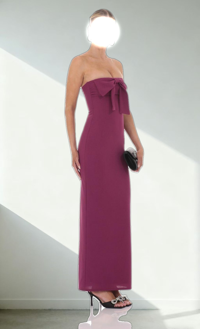 Bow Strapless Maxi Dress in Plum
