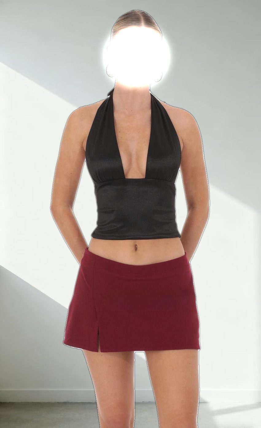 Side Slit Mini Skort in Burgundy