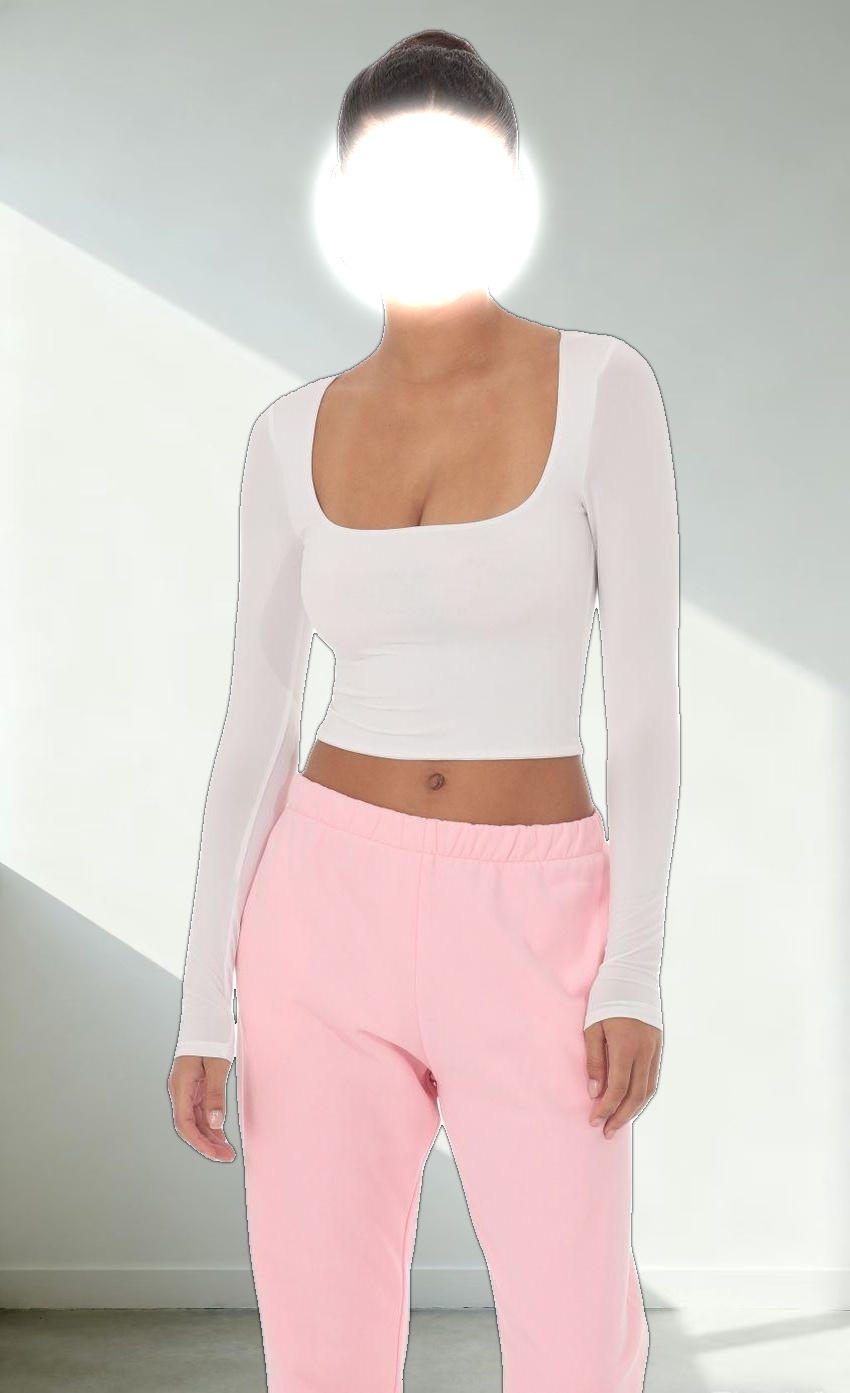 Scoop Neck Long Sleeve Top in White