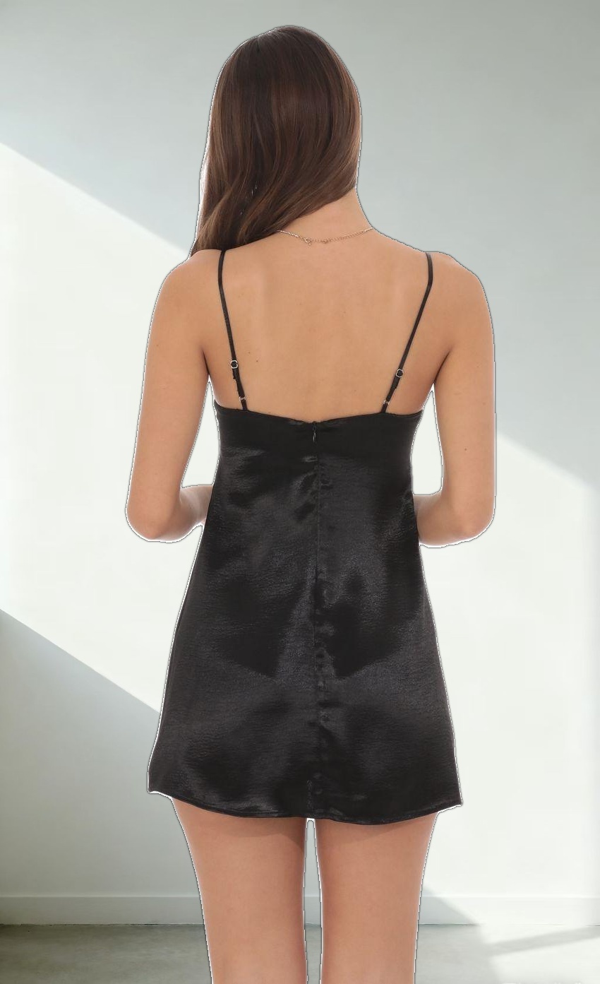 Satin Pearl Neckline Dress in Black