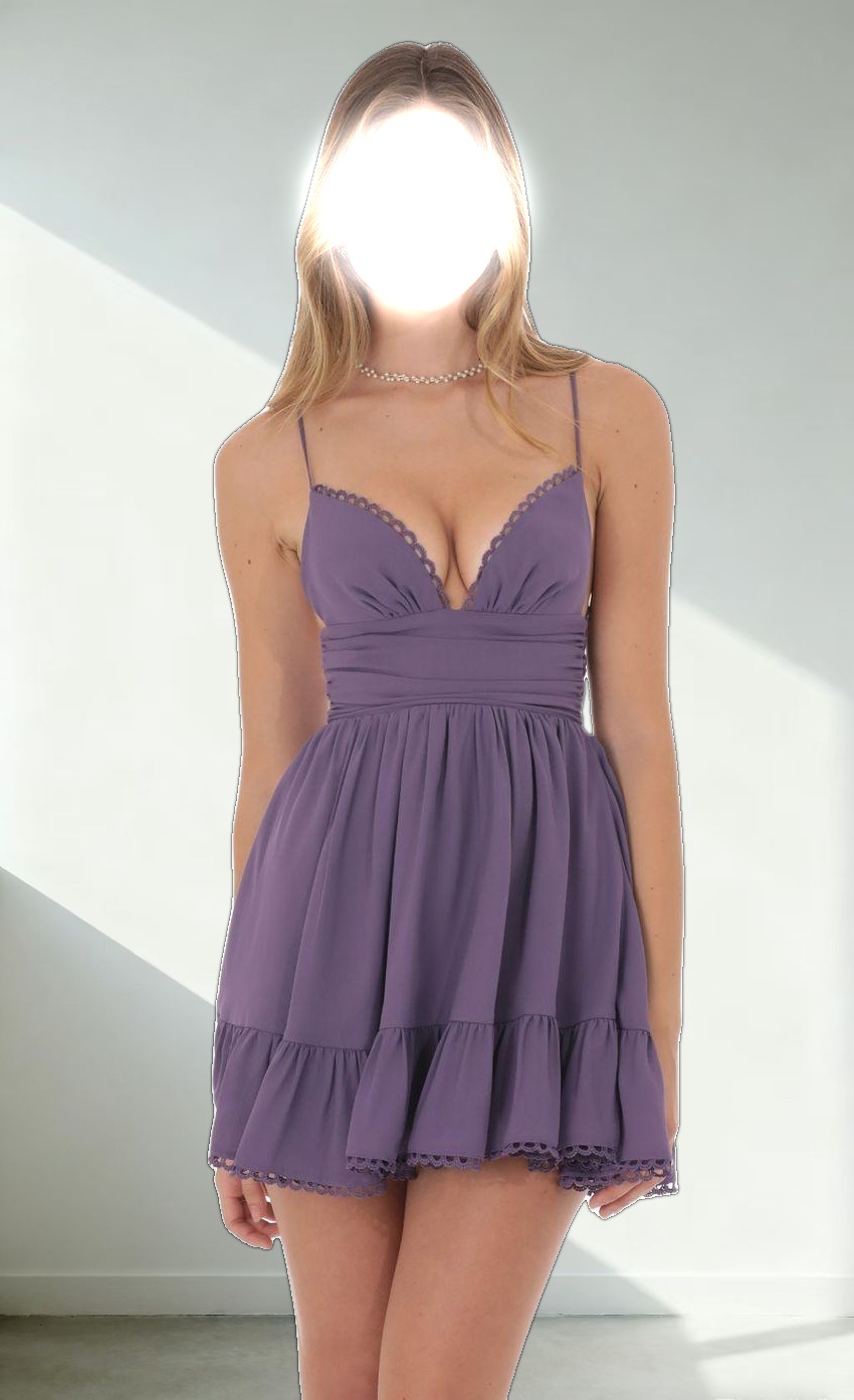Chiffon V-Neck A-line Dress in Purple