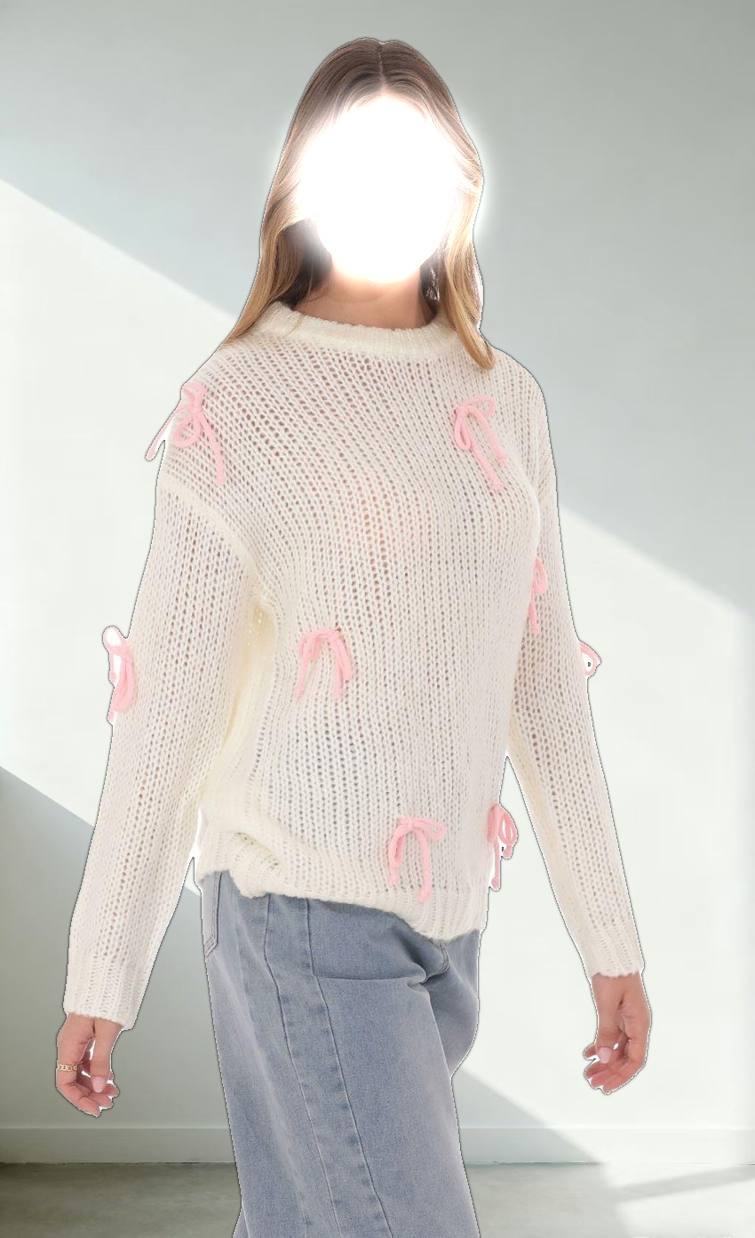 Knitted Bows Jumper in Cream