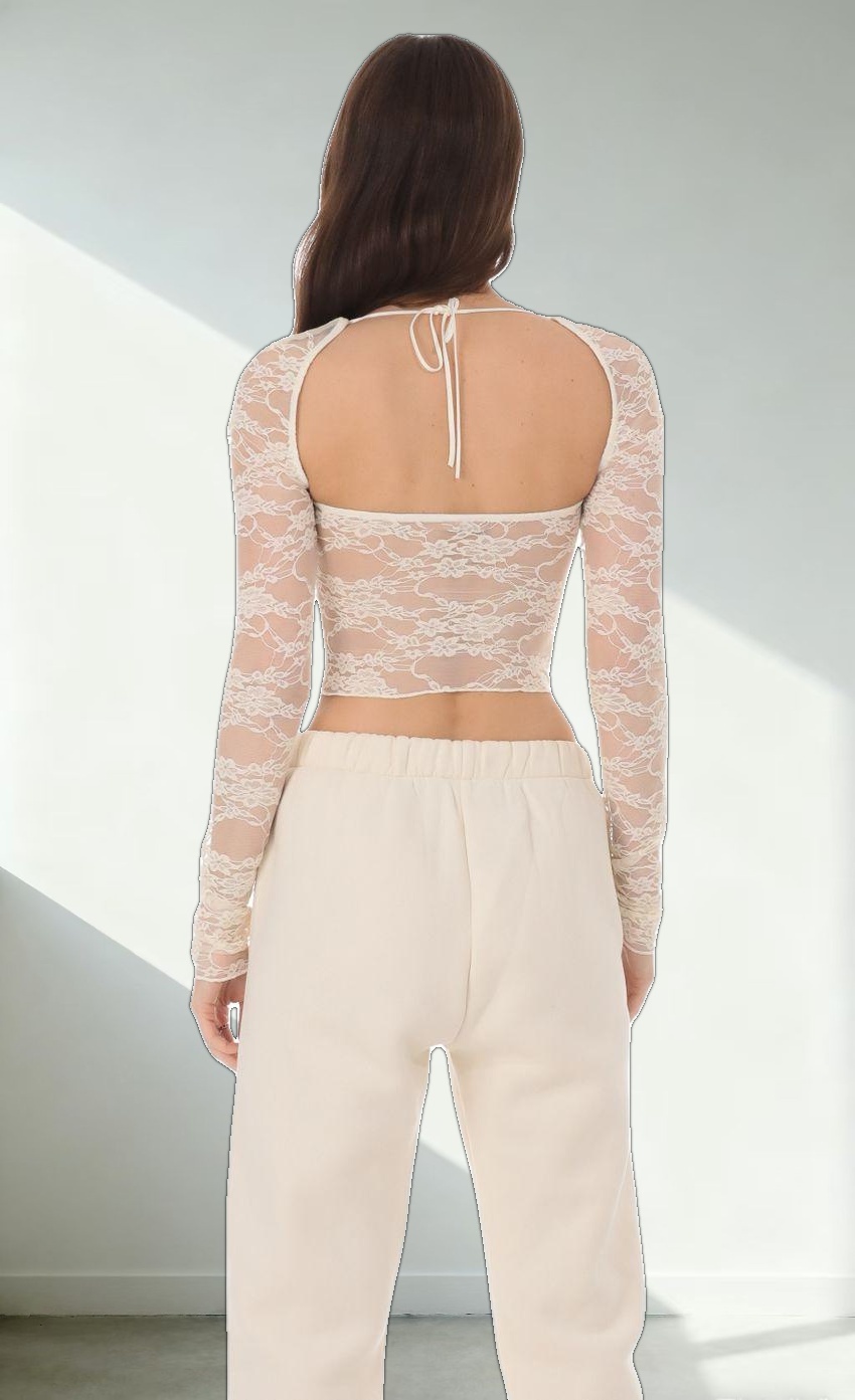 Lace Long Sleeve Top in Cream