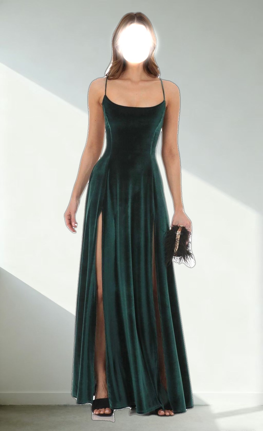 Velvet Double Slit Maxi Dress in Green
