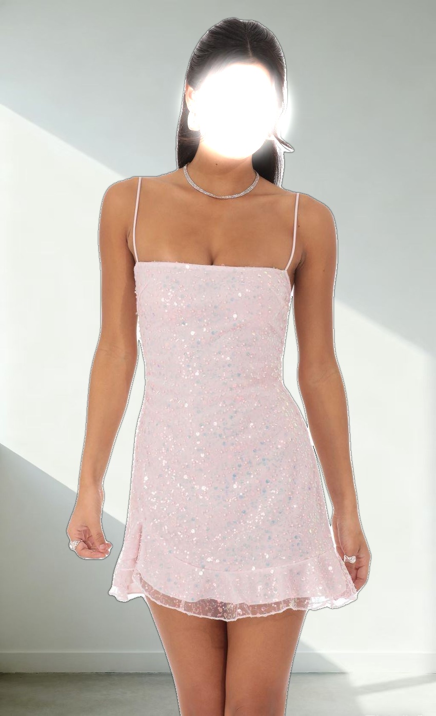 Sequin Ruffle Dress in Pale pale Pink
