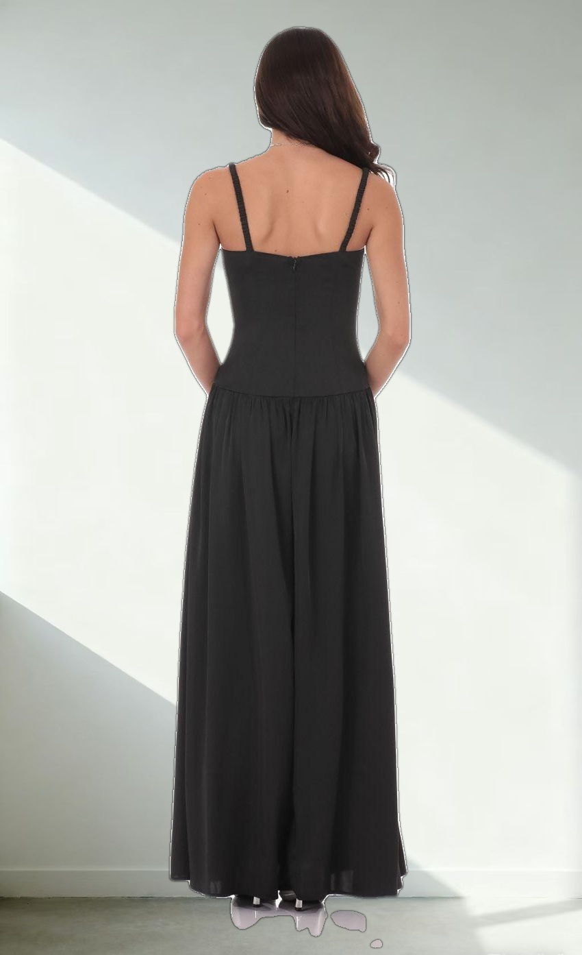 Satin Ruched Bust Maxi Dress in Black