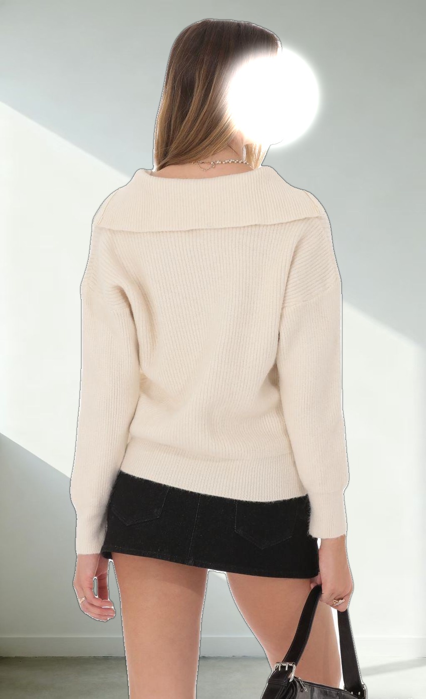 Quarter Zip Knit Jumper in Cream