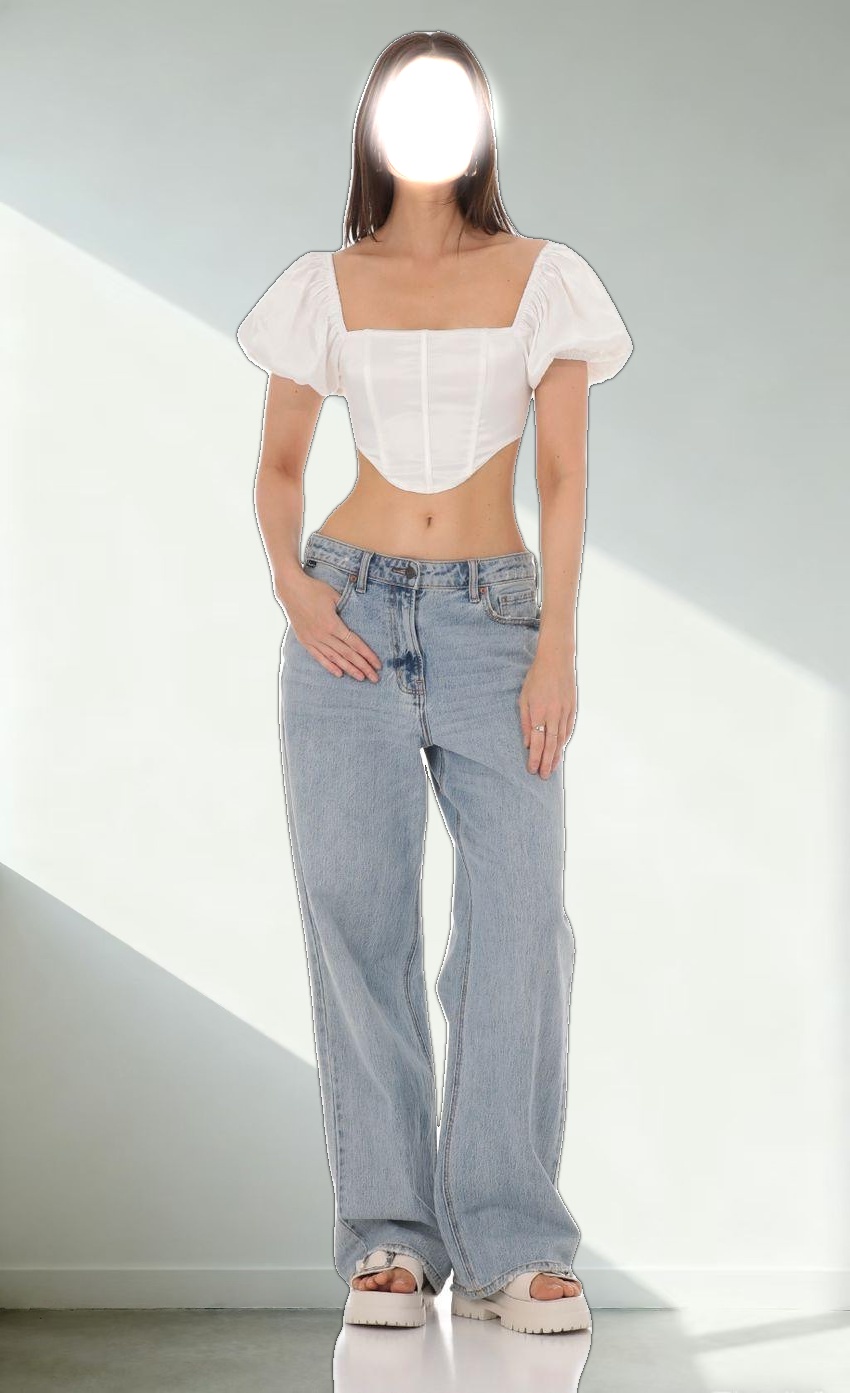 Satin Puff Sleeve Corset Top in White